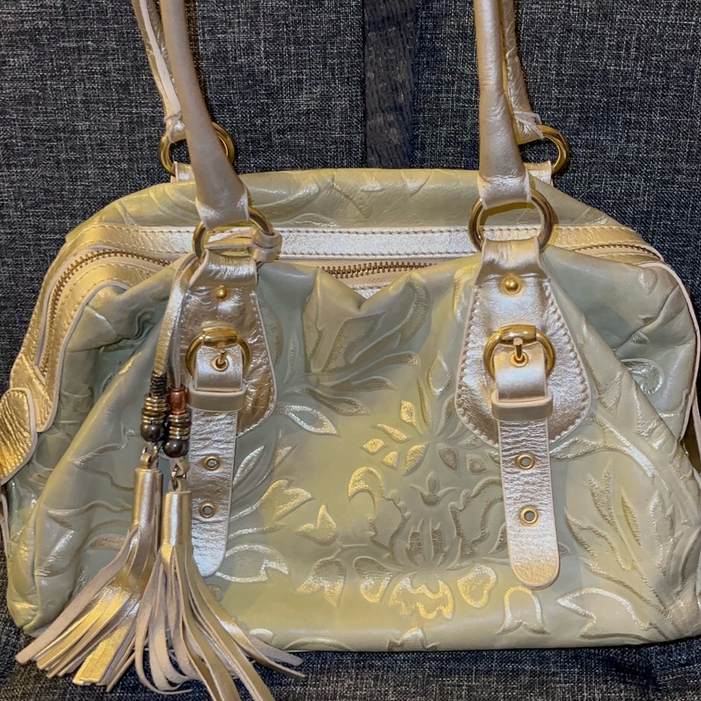 Elegant Cream Floral Embossed Handbag